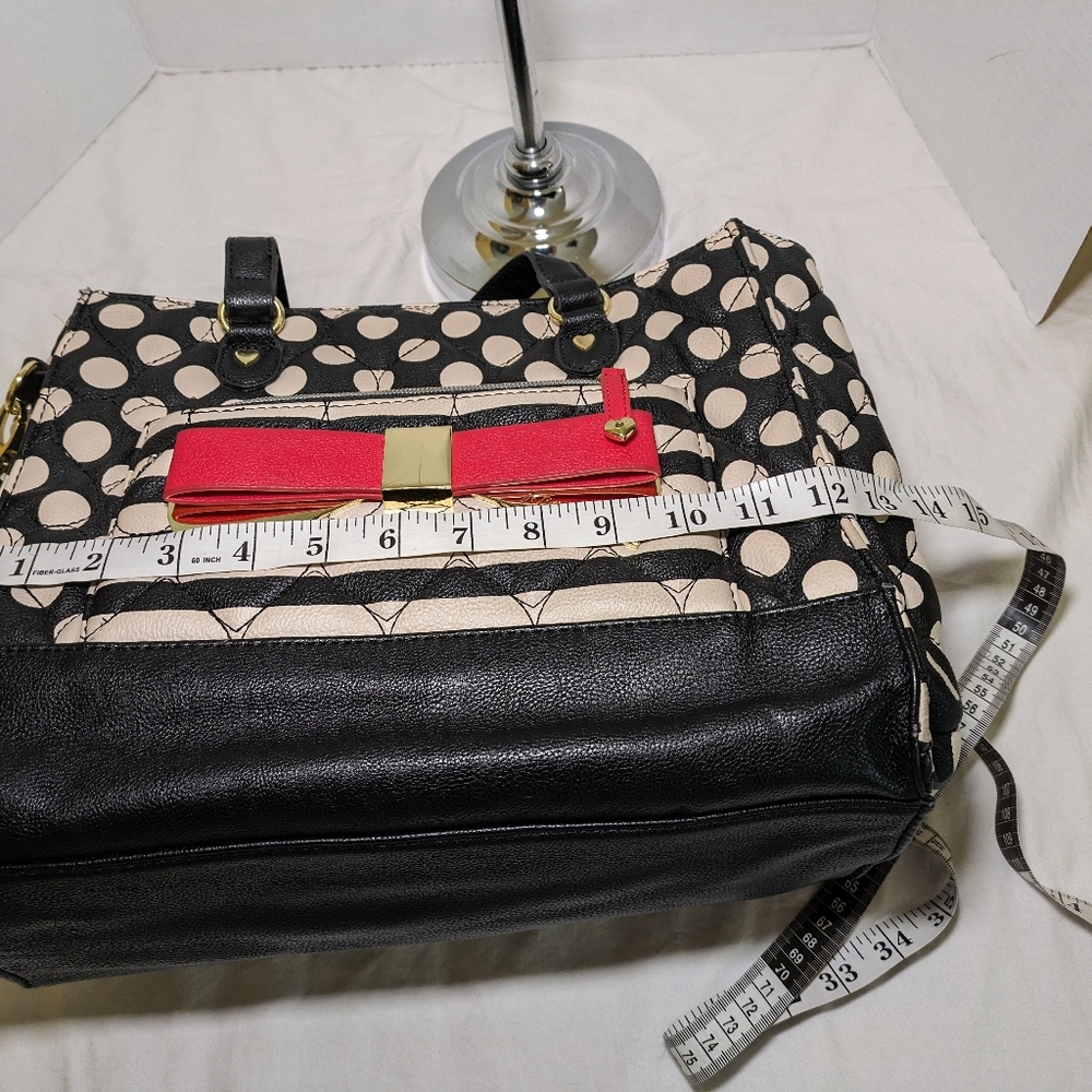 Betsey Johnson Black and White Polka Dot Tote with Red Bow Accent - Picture 5 of 10